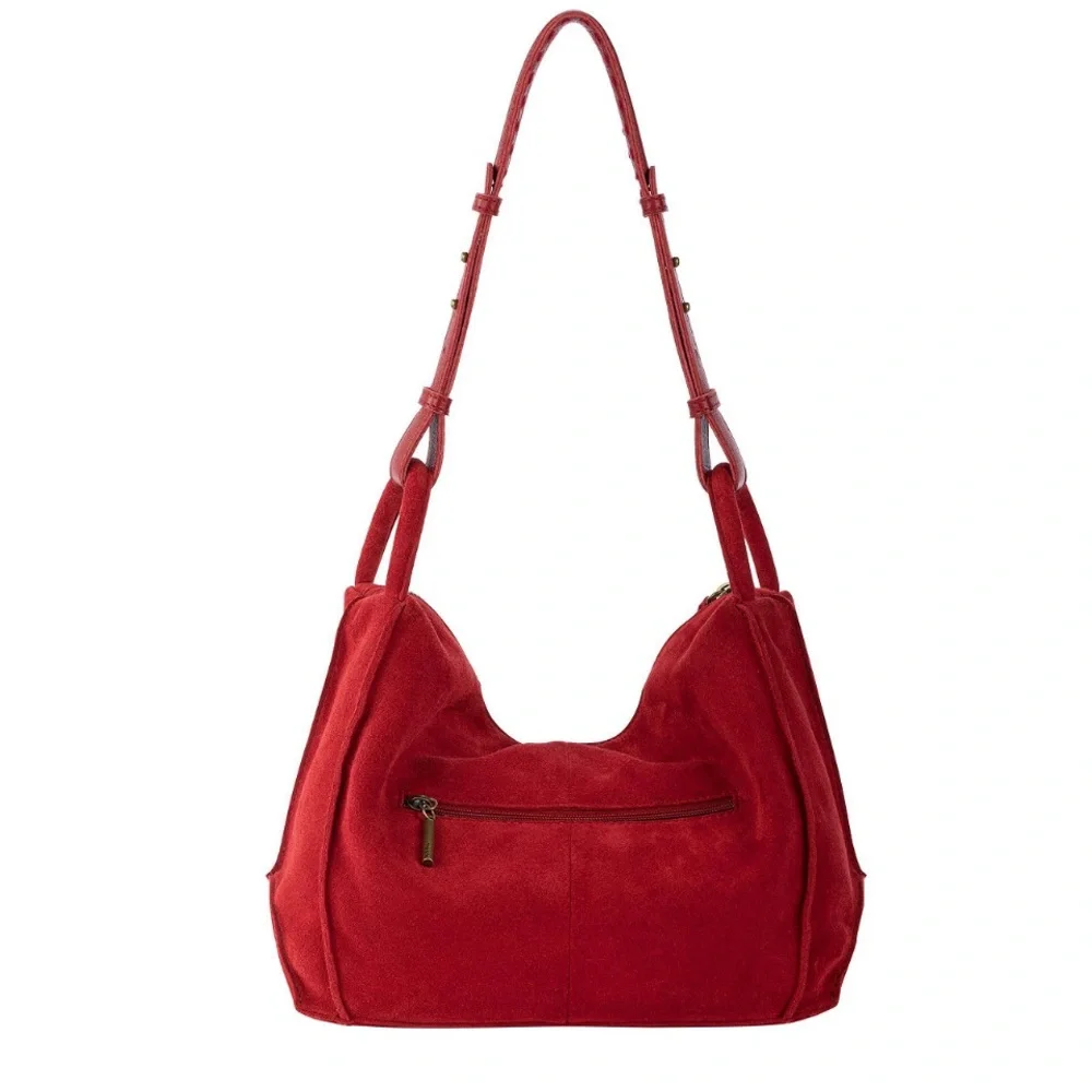 The Sak Los Feliz Scarlet Red Suede Hobo Bag Handbag Purse - Picture 2 of 16